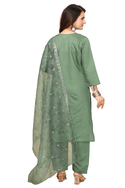 Green Embroidered Straight-Cut Salwar Suit Set