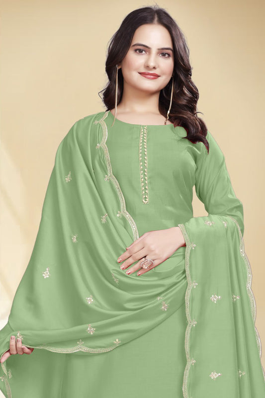 Stylish Mintgreen Solid Kurta Set with Embroidered Dupatta | Elegant Ethnic Wear for Women