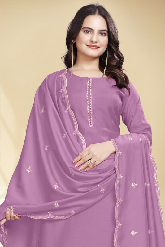 Stylish Purple Solid Kurta Set with Embroidered Dupatta | Elegant Ethnic Wear for Women