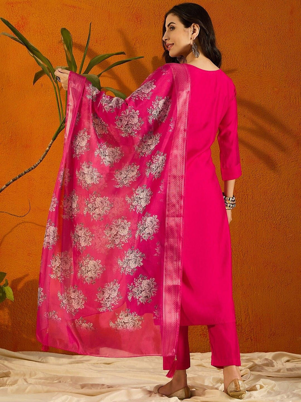 Elegant Teal Embroidered Kurta Set with Floral Organza Dupatta