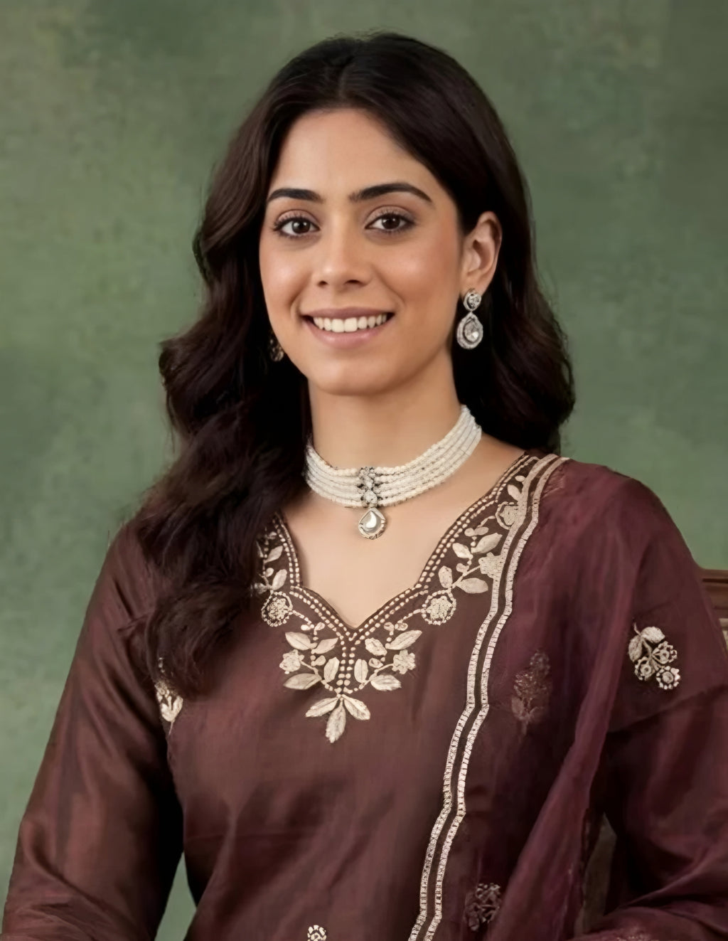 Elegant Chocolate Brown Embroidered Kurta Set with Dupatta for Women