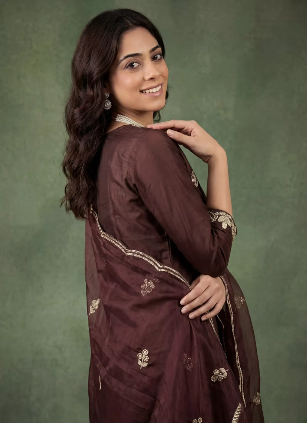 Elegant Chocolate Brown Embroidered Kurta Set with Dupatta for Women