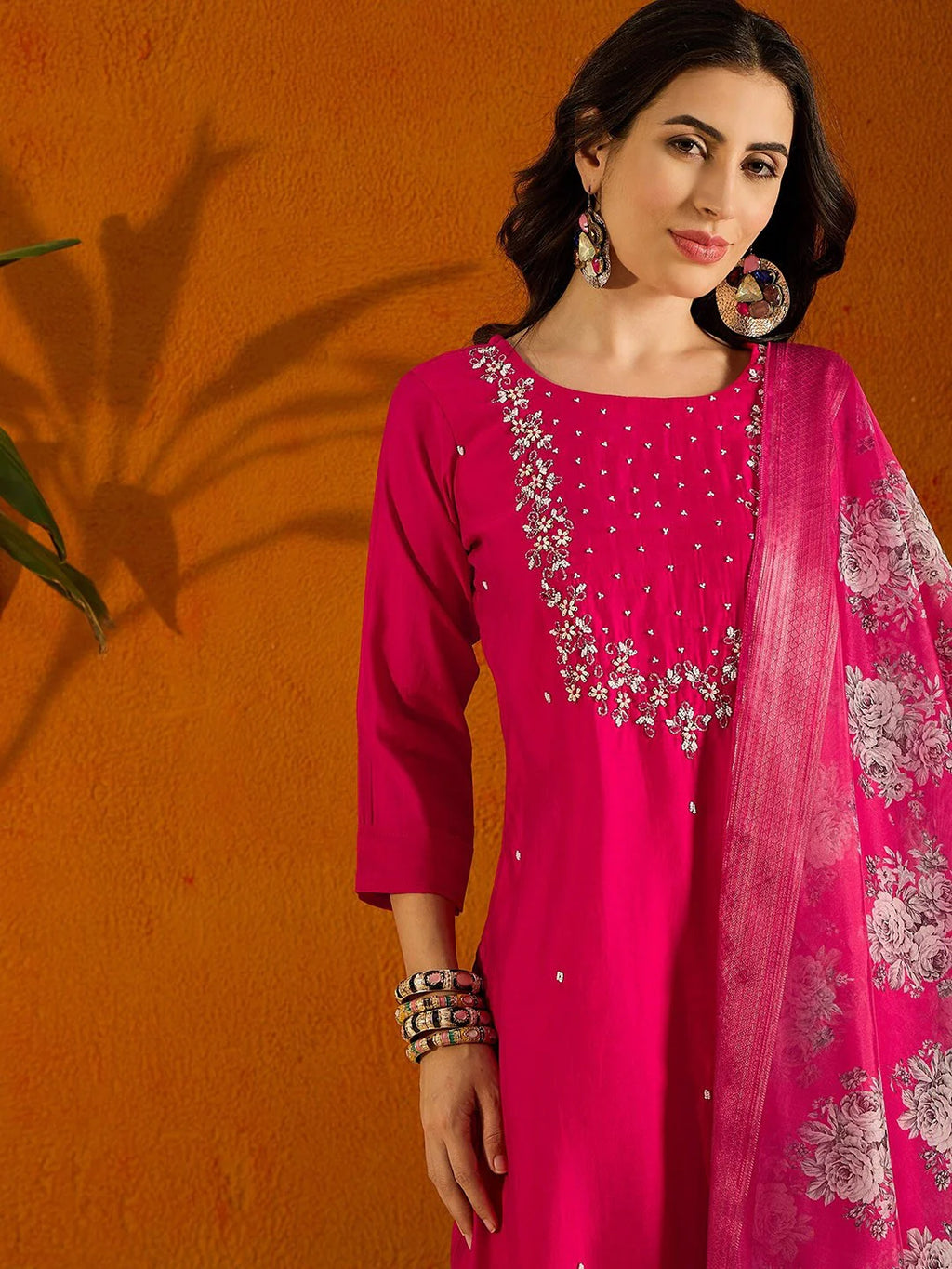 Elegant Teal Embroidered Kurta Set with Floral Organza Dupatta