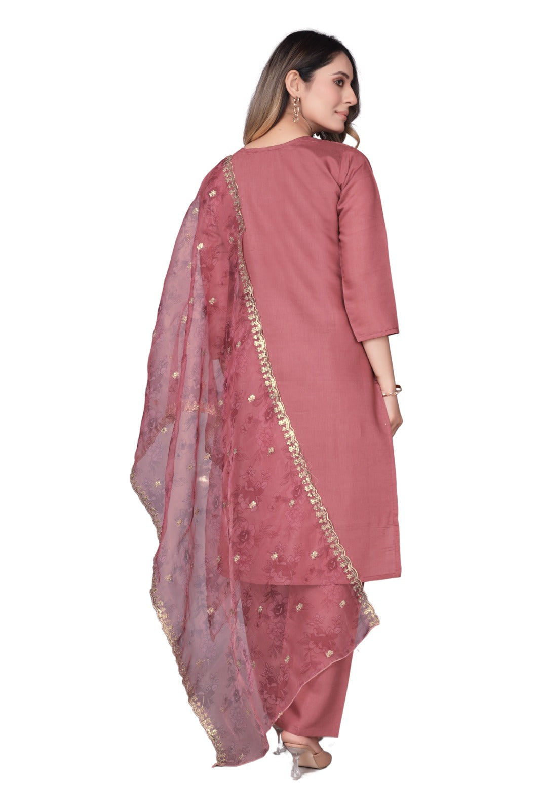 Pink Embroidered Straight-Cut Salwar Suit Set