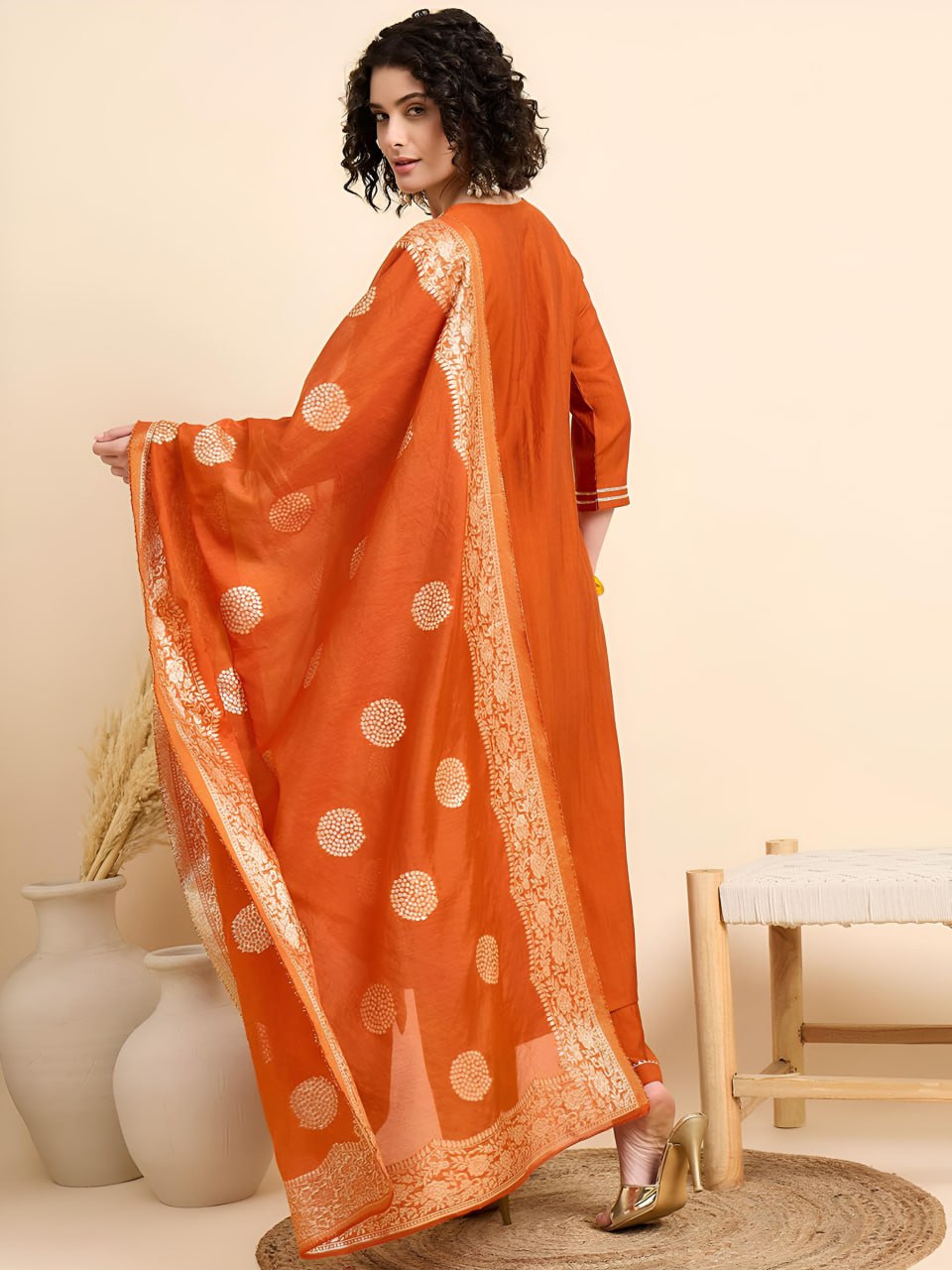 Elegant Orange Embroidered Kurta Set with Dupatta for Women | Festive & Ethnic Wear