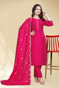 Stylish Pink Solid Kurta Set with Embroidered Dupatta | Elegant Ethnic Wear for Women