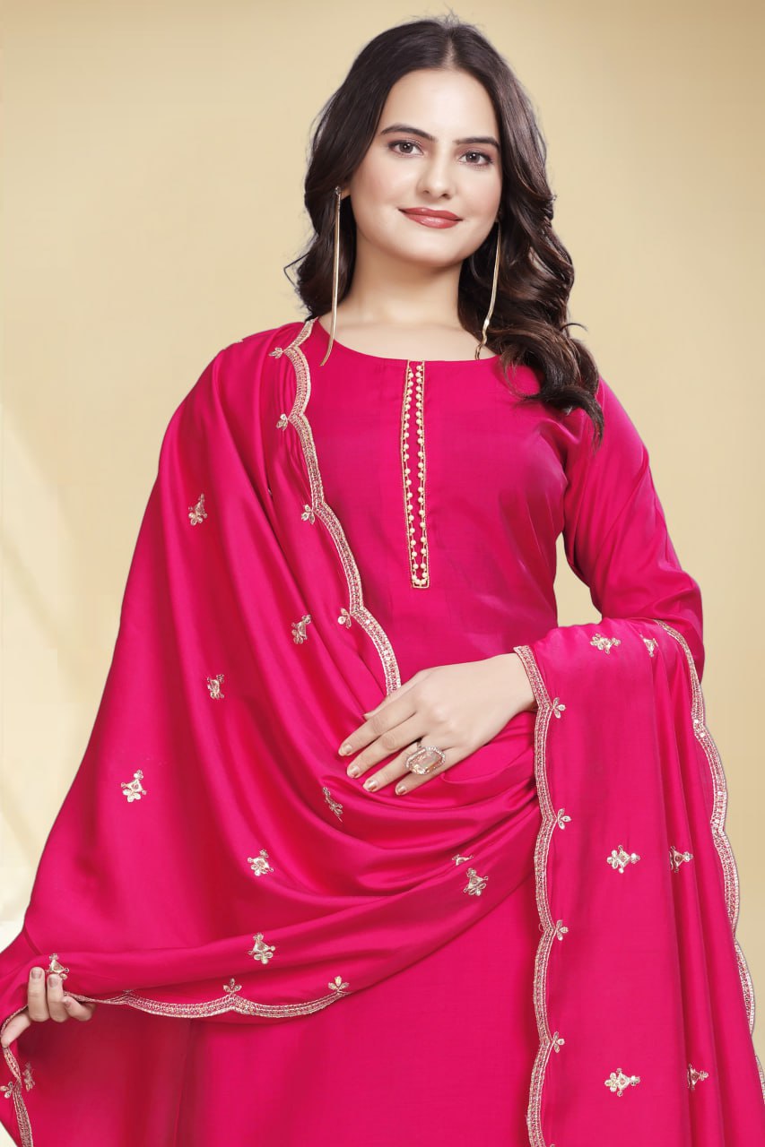 Stylish Pink Solid Kurta Set with Embroidered Dupatta | Elegant Ethnic Wear for Women