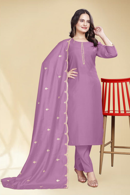 Stylish Purple Solid Kurta Set with Embroidered Dupatta | Elegant Ethnic Wear for Women