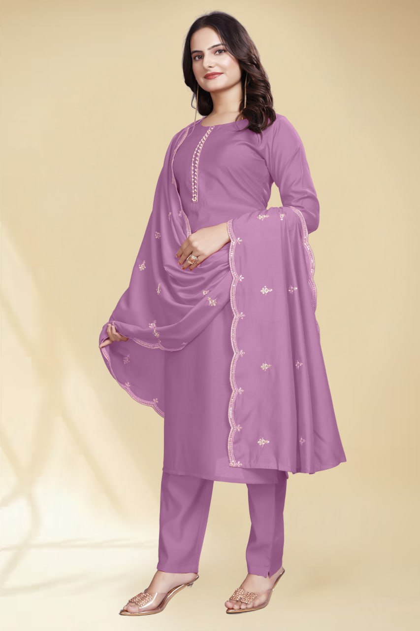 Stylish Purple Solid Kurta Set with Embroidered Dupatta | Elegant Ethnic Wear for Women