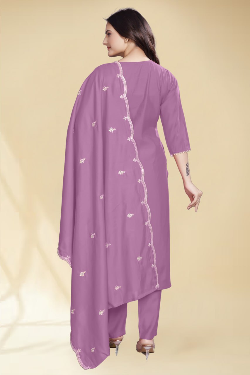 Stylish Purple Solid Kurta Set with Embroidered Dupatta | Elegant Ethnic Wear for Women